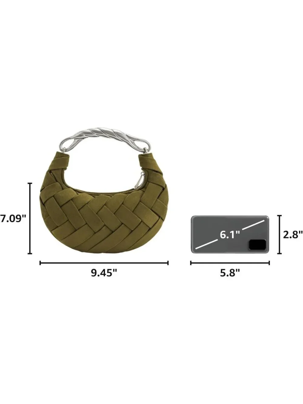 👜Women's Dark Olive Orla Woven Top Zipper Handle Bag Gold Twist Handle Purse